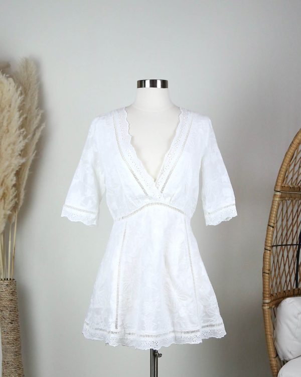 Ckoey Off Duty Plunging Festival Women's Dress in White