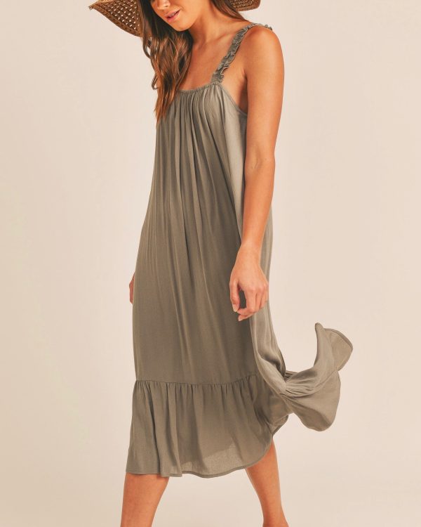 Gauze Ruffle Midi Dress in Olive